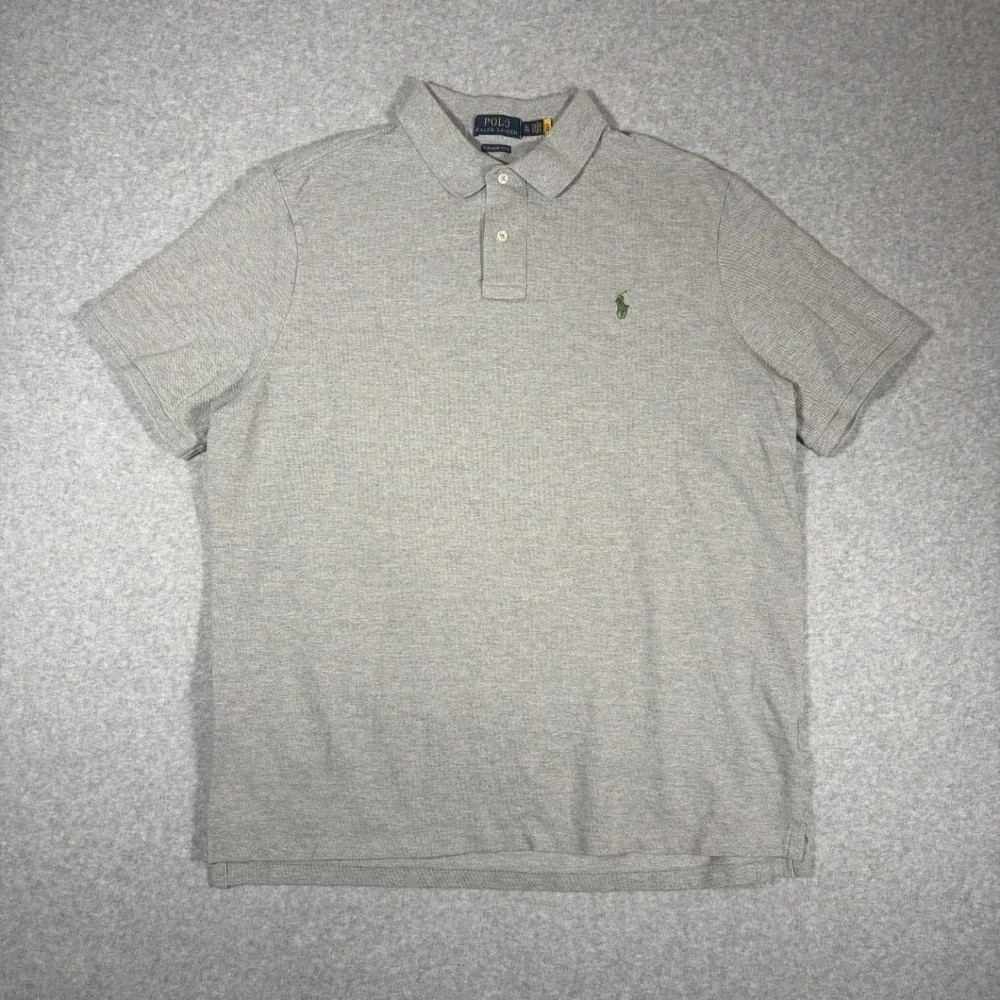 Polo Ralph Lauren Polo Shirt Mens XL Gray Classic Fit Short Sleeve Pique Pony
